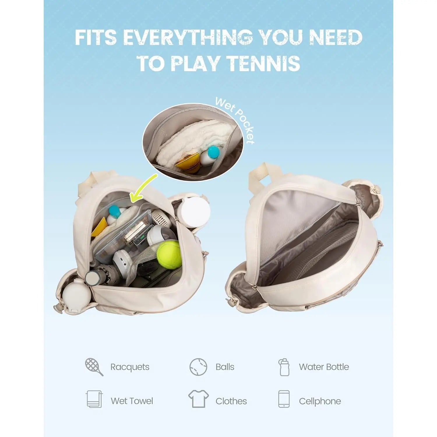 Quilted Water-Resistant Tennis Sling Backpack - Versatile Bag for Tennis, Pickleball, and Badminton for Men and Women