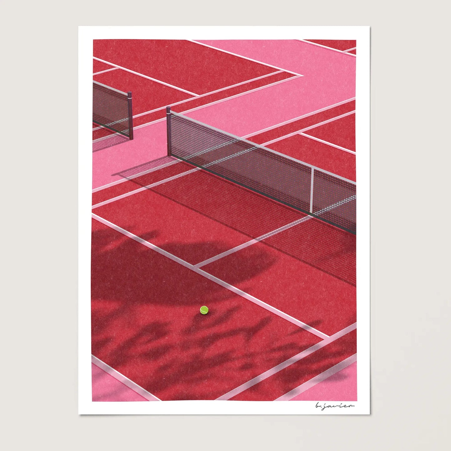 Tennis Retro Art Print - Risograph-Inspired Illustration, Unframed Sports Wall Decor, Ideal Gift