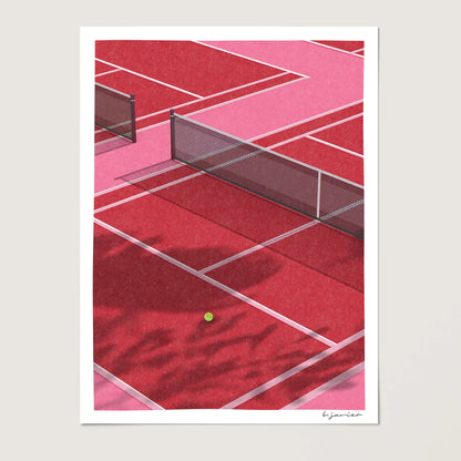 Tennis Retro Art Print - Risograph-Inspired Illustration, Unframed Sports Wall Decor, Ideal Gift