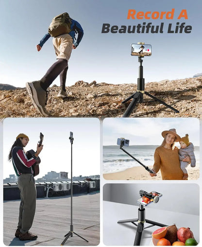 62-Inch Adjustable Phone Tripod and Selfie Stick with Remote Control, Lightweight and Portable Stand for iPhone and Android, Ideal for Video Recording and Vlogging