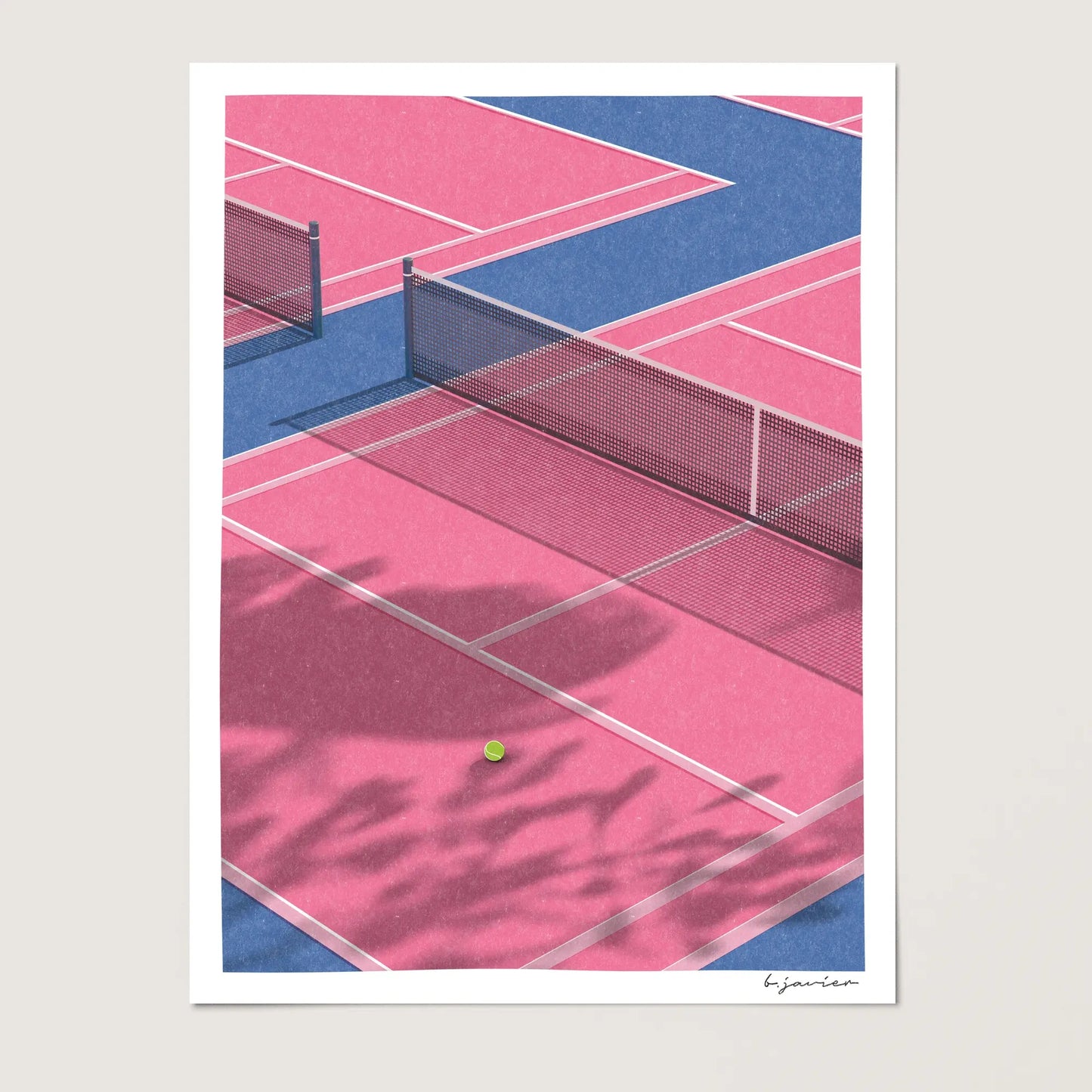 Tennis Retro Art Print - Risograph-Inspired Illustration, Unframed Sports Wall Decor, Ideal Gift