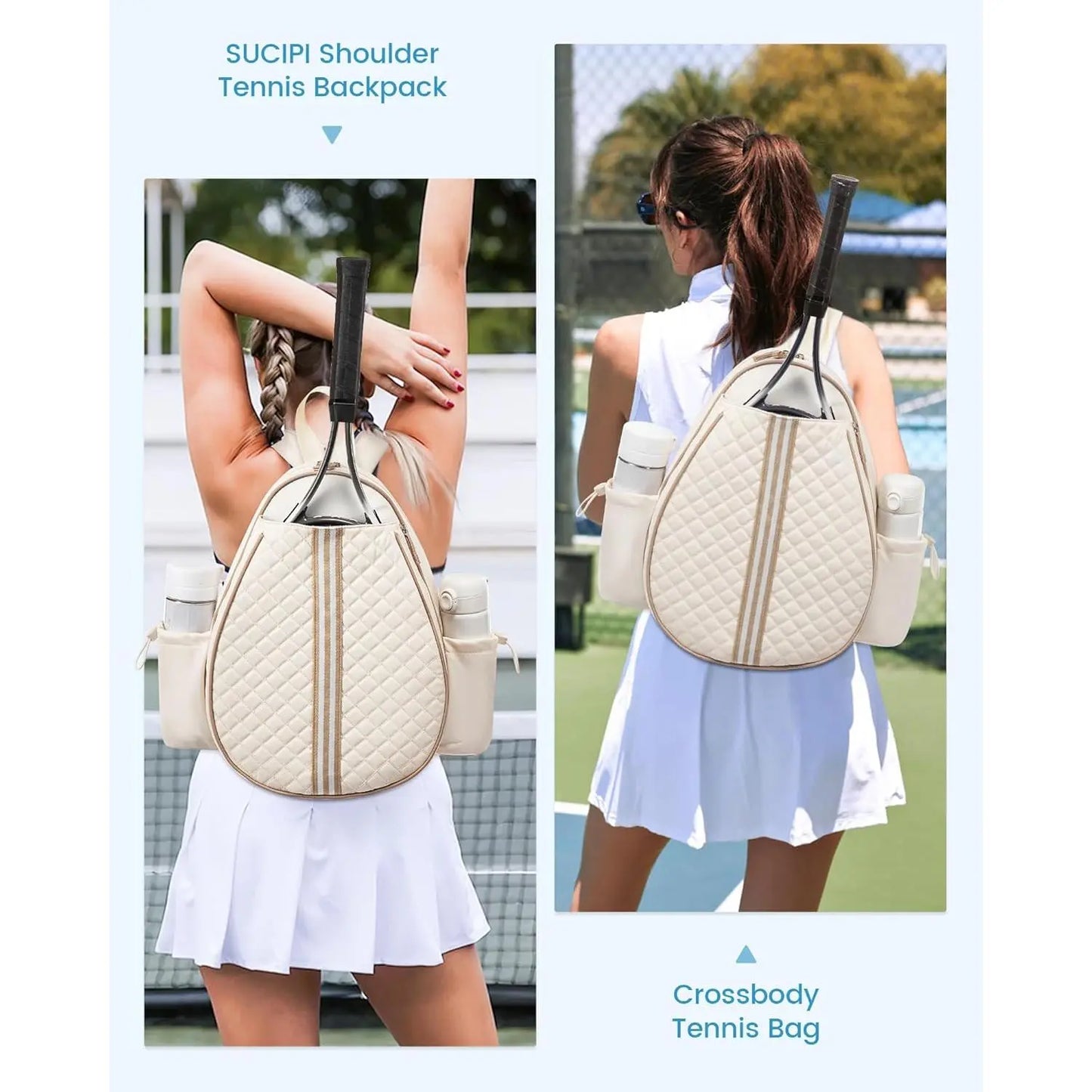 Quilted Water-Resistant Tennis Sling Backpack - Versatile Bag for Tennis, Pickleball, and Badminton for Men and Women
