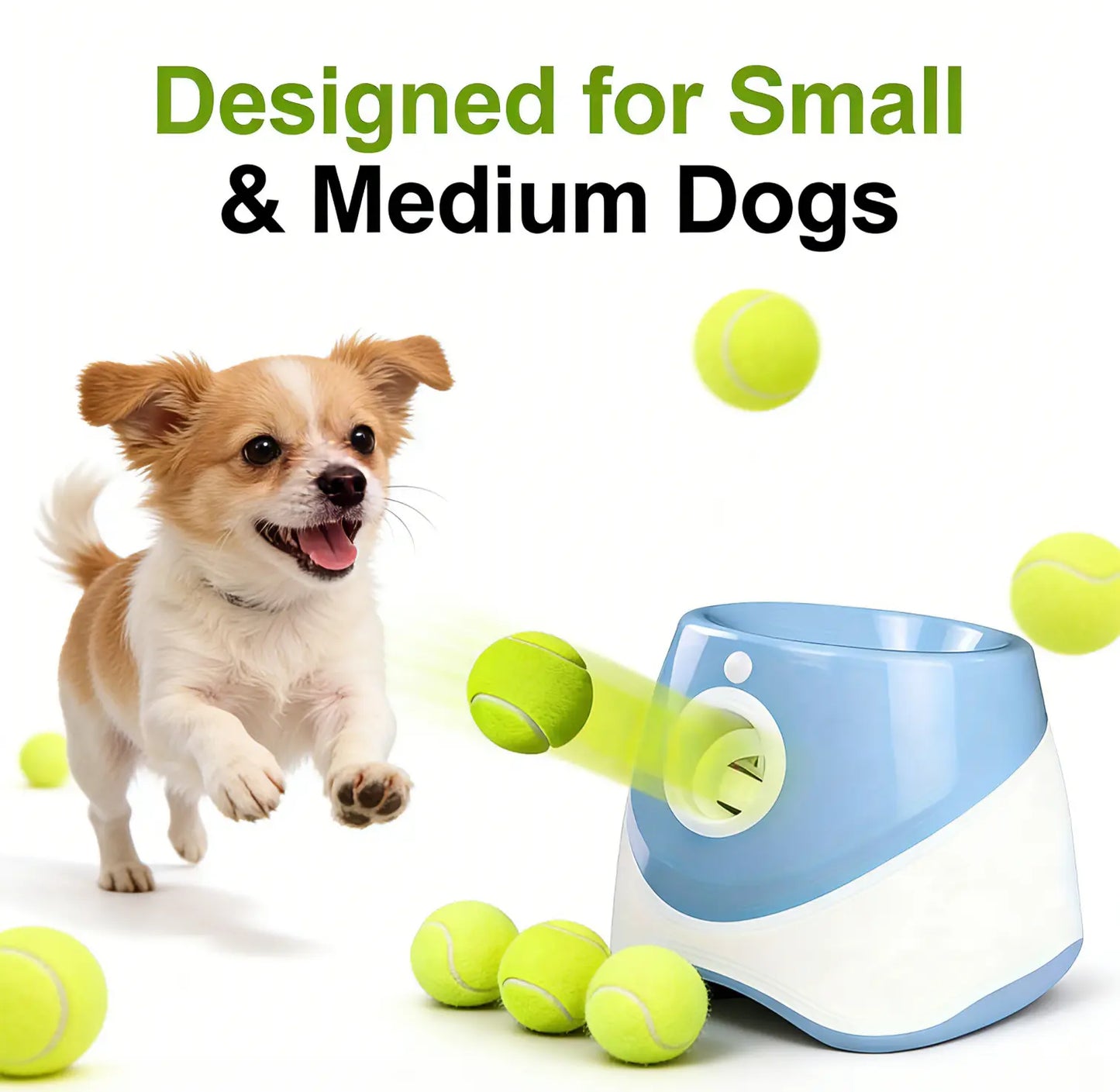 Automatic Dog Ball Launcher with LED Battery Indicator - Interactive Throwing Device for Small to Medium Dogs, Features 3 Distance Settings, Portable Design, Includes 3/6 Balls, Rechargeable Battery