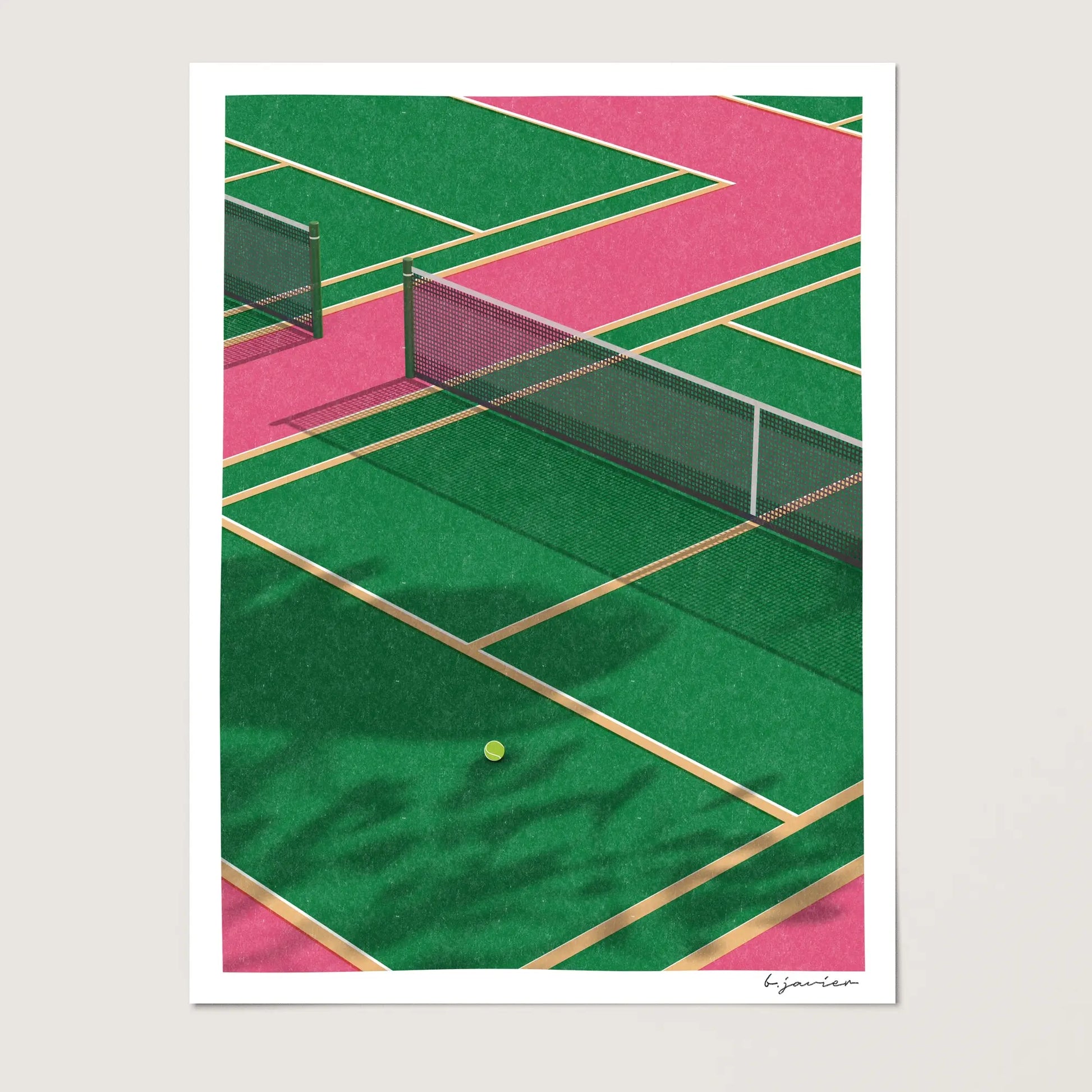 Tennis Retro Art Print - Risograph-Inspired Illustration, Unframed Sports Wall Decor, Ideal Gift