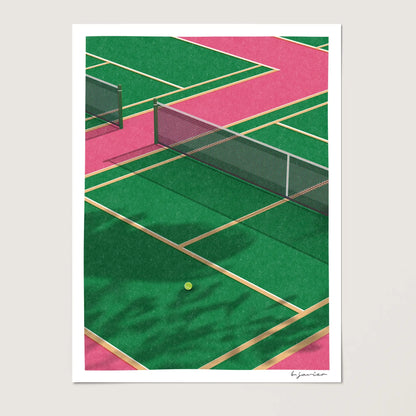 Tennis Retro Art Print - Risograph-Inspired Illustration, Unframed Sports Wall Decor, Ideal Gift