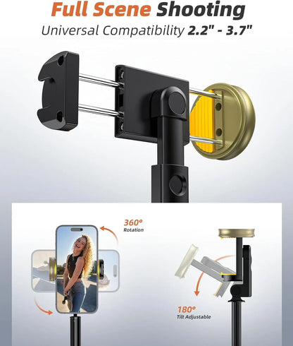 62-Inch Adjustable Phone Tripod and Selfie Stick with Remote Control, Lightweight and Portable Stand for iPhone and Android, Ideal for Video Recording and Vlogging