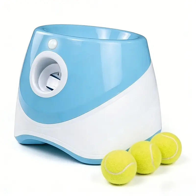 Automatic Dog Ball Launcher with LED Battery Indicator - Interactive Throwing Device for Small to Medium Dogs, Features 3 Distance Settings, Portable Design, Includes 3/6 Balls, Rechargeable Battery