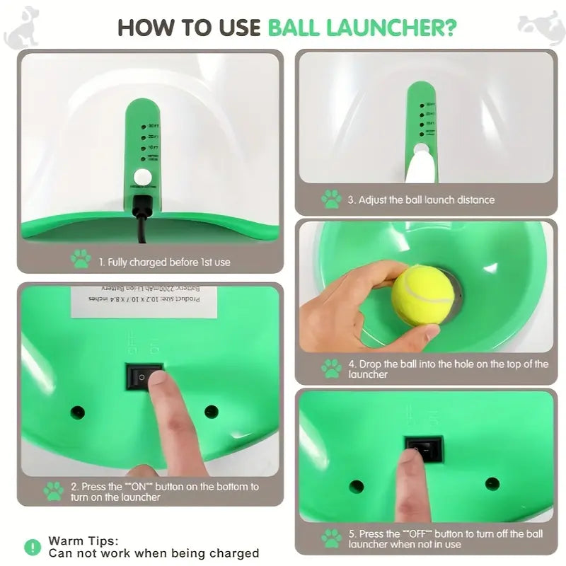 Automatic Dog Ball Launcher with LED Battery Indicator - Interactive Throwing Device for Small to Medium Dogs, Features 3 Distance Settings, Portable Design, Includes 3/6 Balls, Rechargeable Battery