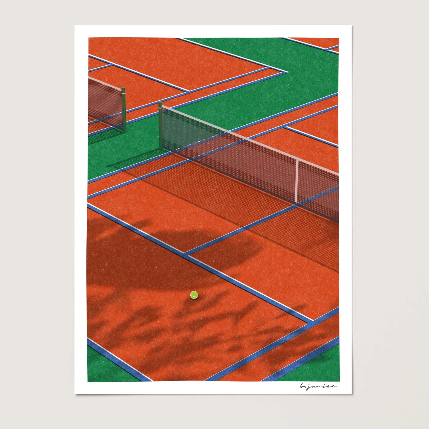 Tennis Retro Art Print - Risograph-Inspired Illustration, Unframed Sports Wall Decor, Ideal Gift