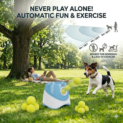 Automatic Dog Ball Launcher with LED Battery Indicator - Interactive Throwing Device for Small to Medium Dogs, Features 3 Distance Settings, Portable Design, Includes 3/6 Balls, Rechargeable Battery