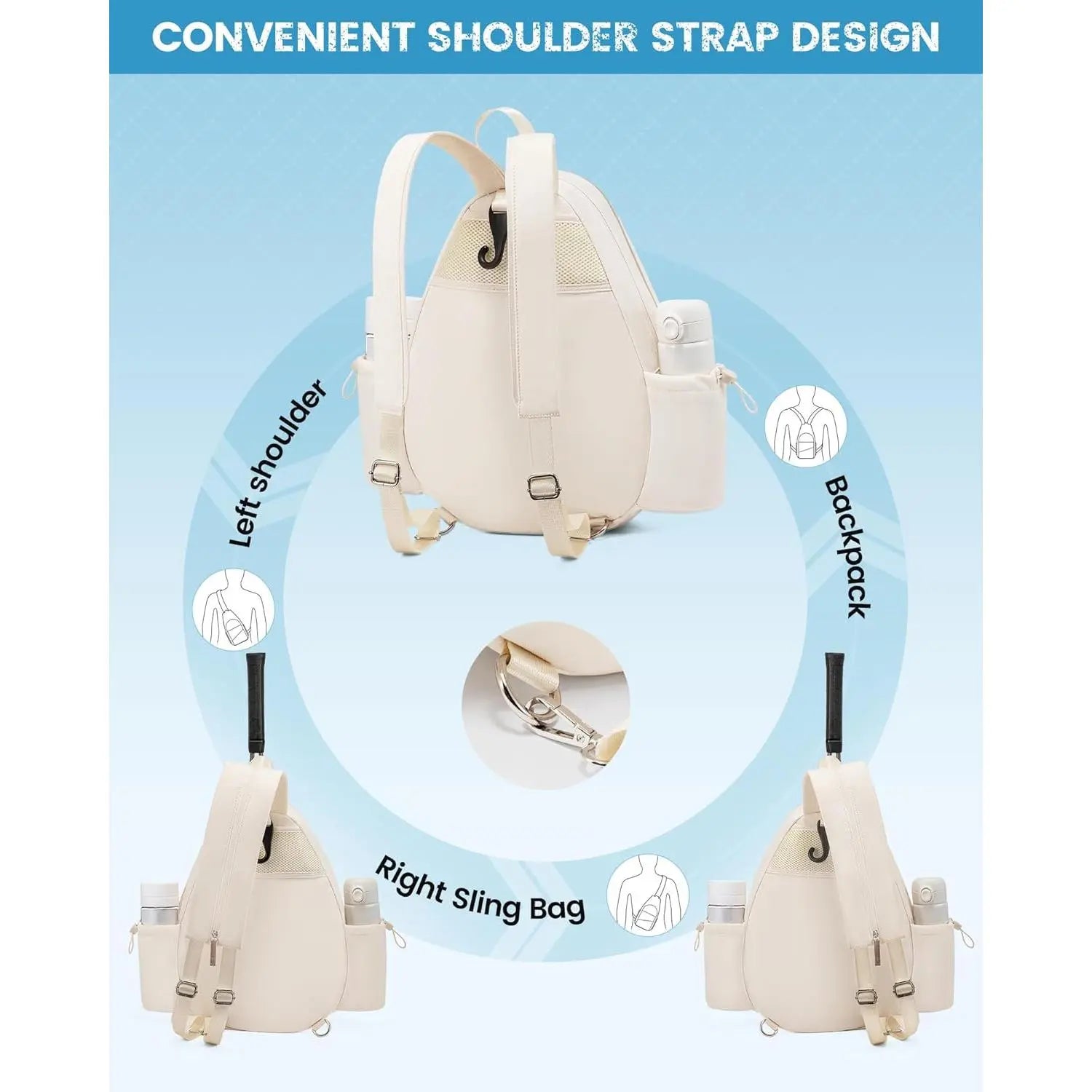 Quilted Water-Resistant Tennis Sling Backpack - Versatile Bag for Tennis, Pickleball, and Badminton for Men and Women