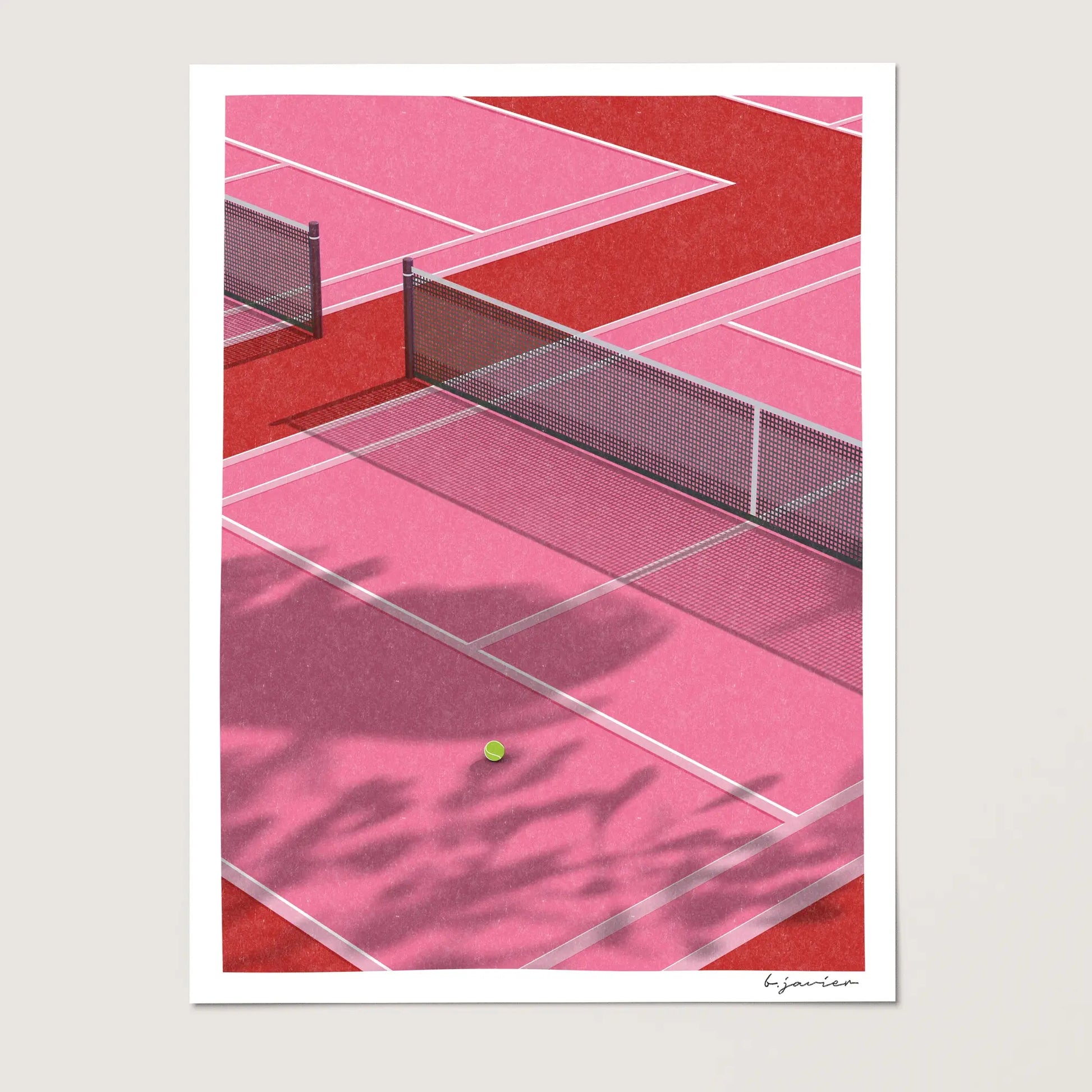 Tennis Retro Art Print - Risograph-Inspired Illustration, Unframed Sports Wall Decor, Ideal Gift